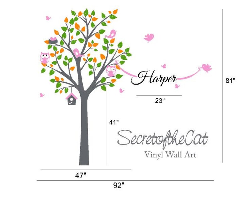 Tree and owls Wall decal nursery Tree decal Tree and name Name decals Wall decal Tree Forest tree decal Tree and birds decal