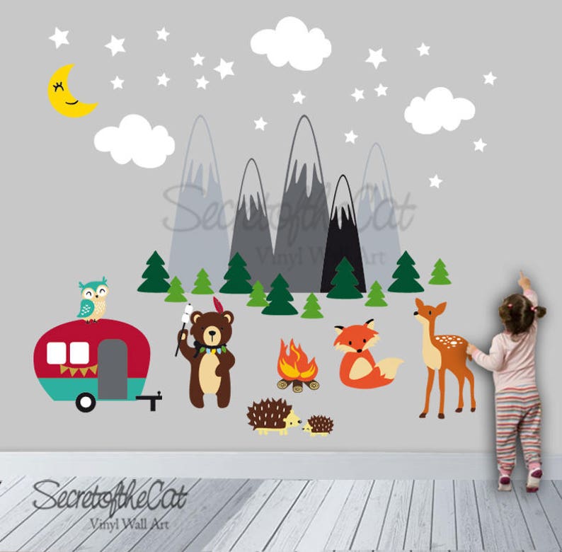 Nursery decal Wall decal Wall decal mountain Mountain Camping Woodland decal wall stickers Mountain decal Nursery wall decal