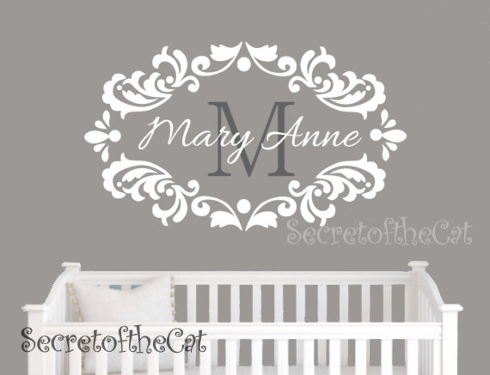 Name and Initial Wall Decal Wall Decals Nursery Damask Etsy