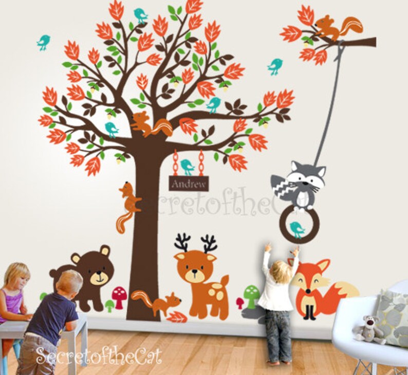 Tree Decals Nursery Wall Decal Tree Vinyl Decal Squirrel Etsy