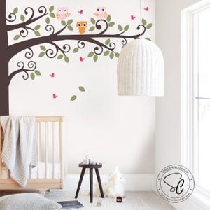 Corner Tree Vinyl Decal – Owls and Butterflies, Nursery Wall Decor