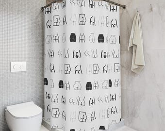 Funny butt Silhouette Pattern Shower Curtain | Minimal Black White Bathroom Decor