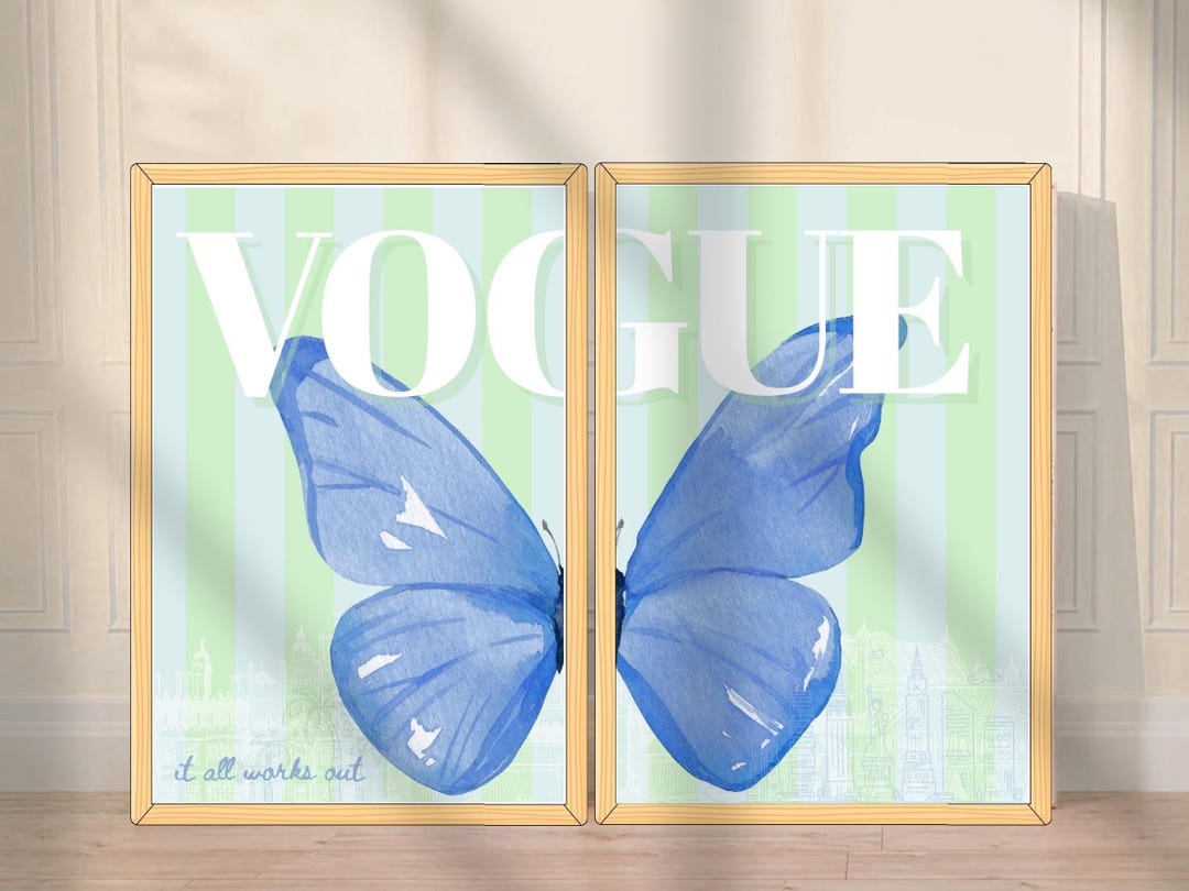 Butterfly Art Set of 2, DIGITAL DOWNLOAD, Trendy, Coastal, Grand Millennial, Blue Green Ar