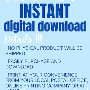 May include: A light blue background with white and blue text. The text reads "this item is an INSTANT digital download Details !!!" and further details about the product. The seller's name, AlexisxGraphics, is at the bottom.