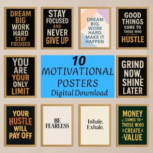 Motivational quotes wall art bundle 10 prints digital download, posters entrepreneur mindset, motivation poster,motivation affirmation
