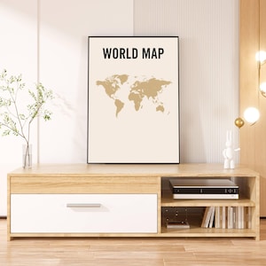 Gouden wereldkaartposter | Wanddecoratie | Wereldkaartkunstwerk voor woonkamer of kantoor | Wereldkaart downloaden