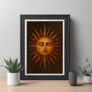 Spiritual Sun Print, Vintage Sun Art, Radiant Face Poster, Esoteric Wall Art, Sun Poster, Boho Sun Decor,Natural Zen Vibes,sun face wall art