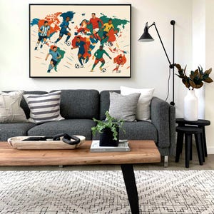 Œuvre d’art de football |Affiche Carte du Monde Football | Poster Joueurs Foot Globe | Décoration Sportive Imprimable JPG PNG 300 DPI