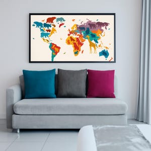 Premium Animal World Map Printable | Digital Download of the World Map | Wall Poster for Kids | World Map Wall Art
