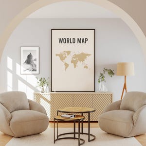 Goldenes Weltkartenposter | Wanddekoration | Weltkarten-Kunstwerk für Wohnzimmer oder Büro | Weltkarten-Download
