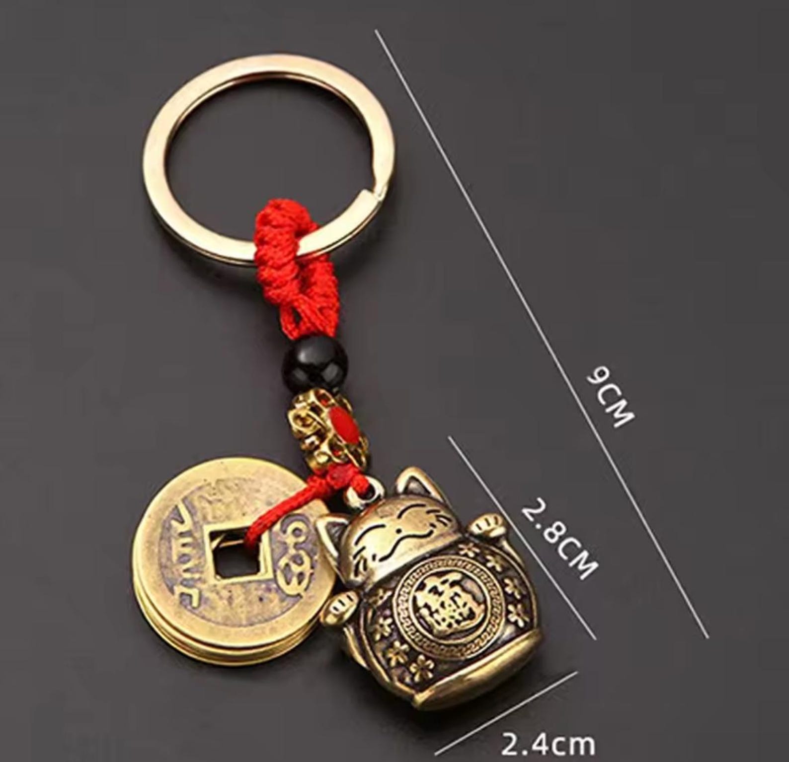 Lucky Cat Keychain With Feng Shui Coins – Fortune Charm Gift - Etsy