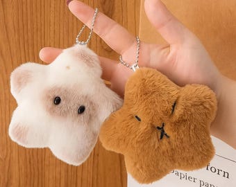 Plush Star Keychain: Kawaii Bear Bag Charm - Soft Fluffy Accessory