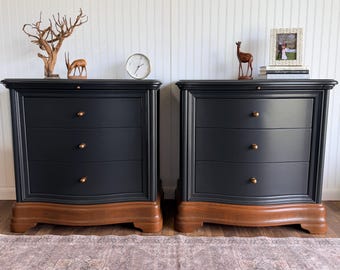 Black Nightstands made of Solid Wood, Designer Styled, Large Oversized