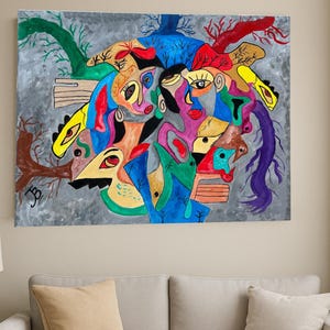 Bunte abstrakte Gesichter Wandkunst - Digital Download - Modernes expressionistisches druckbares Poster