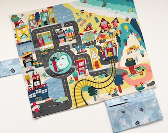 City Play Mat - Fold Up Travel Mat - Travel Toy -Travel Game - Travel Car Mat