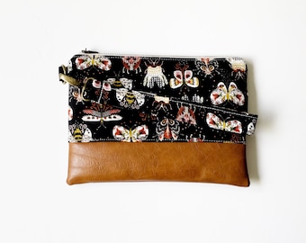 Pochette da polso con motivo floreale a farfalla: piccola borsa in similpelle