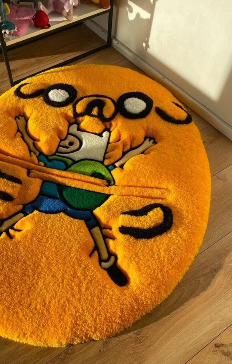Circular Rug Animation Cartoon Dog Face Rug – Handmade Round Tufted Area Rug Yellow Cartoon ...