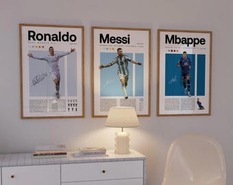 Mbappe Ronaldo Messi Football Poster Set: Minimalist Soccer Wall Art