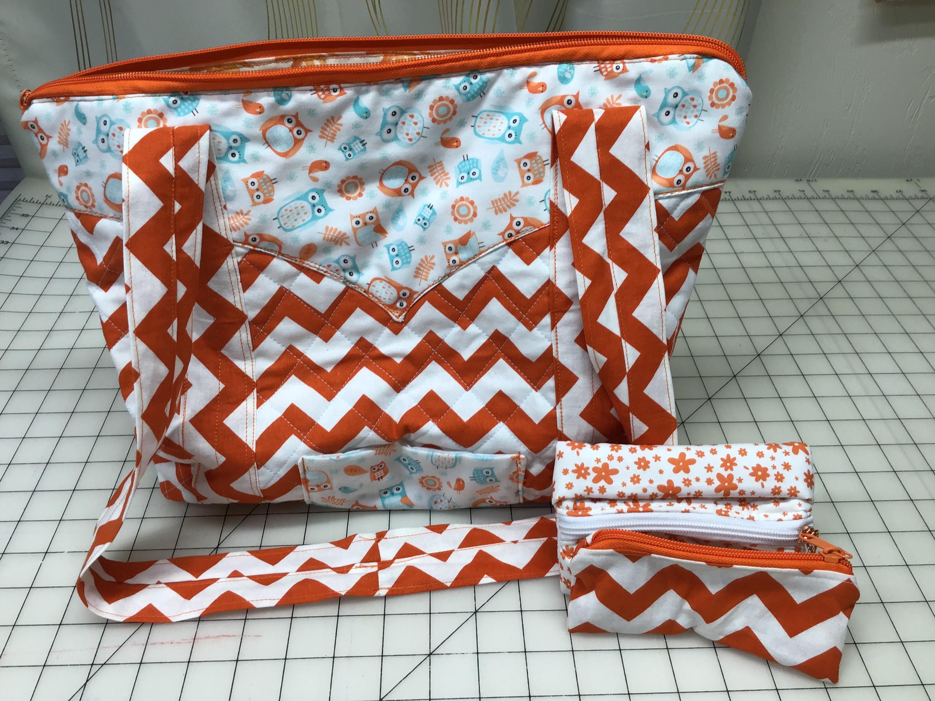 Orange gingham and owl print purse includes 2 accessory bags