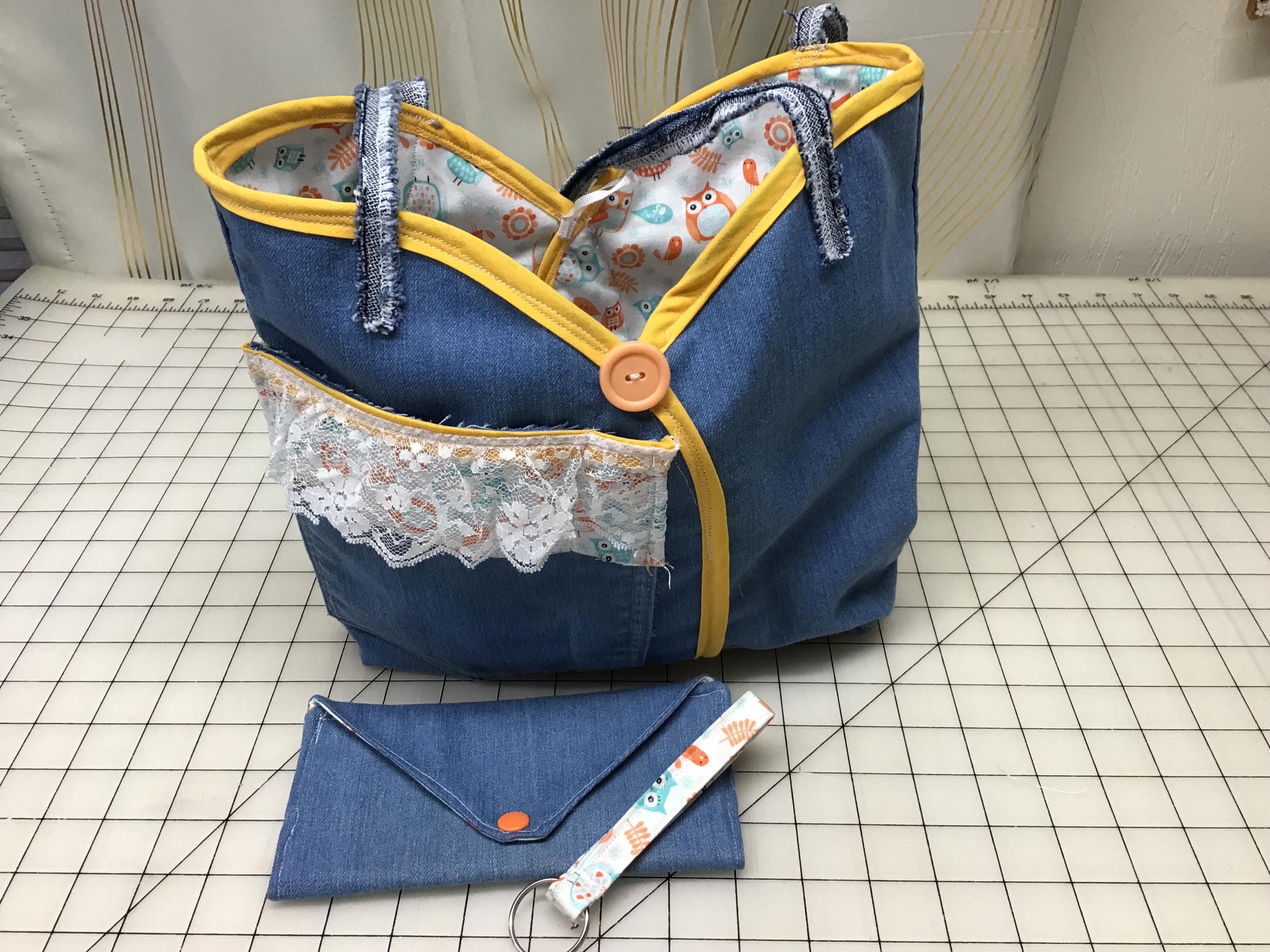 Denim and owl purse with wallet and key chain