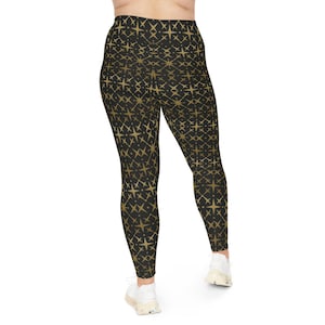 Chic Plus Size Leggings, Stylish Black and Gold Pattern, Everyday Comfort, Plus Size Activewear, Fashion Fitness, Perfect Gift Idea