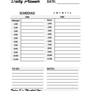 Minimalist Daily Planner Printable - To Do List, Hourly Schedule, Gratitude - A4 & US Letter - Instant Download