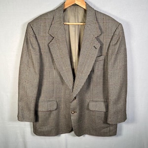 Oscar de la Renta Houndstooth Plaid Two Button Blazer Vintage Sport Coat 44S
