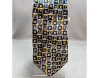 Vintage Gap Premium Foulard Blue Gold Geometric Floral Silk Tie Dapper 90s 4x59