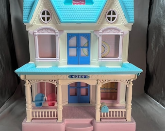 Fisher-Price Dockhus med kärleksfull familj 6364 Hopfällbart stort 90-tals vintagehus endast
