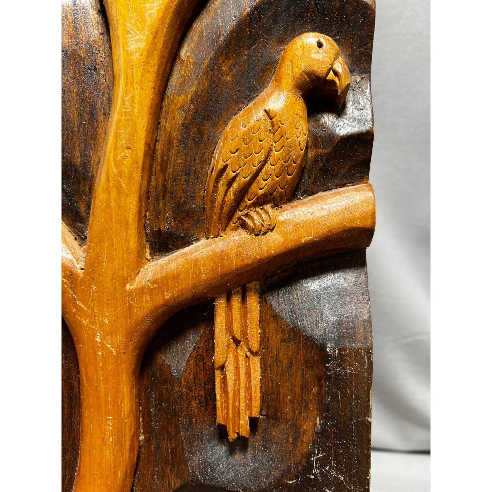 ヴィンテージ アマゾン ブラジル 木彫りパネル トロピカルシーン