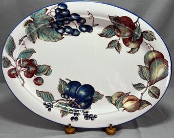 Pier 1 Macintosh Oval Serving Platter Discontinued Vintage Fruit Pattern 17x13