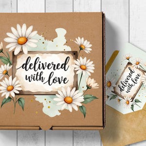 Geleverd met liefde, png PNGEgg | Daisy-sublimatieontwerp | Chauffeursshirt bloemen bezorging | Sticker kleine bedrijven verpakking, png PNGEgg | Direct downloaden