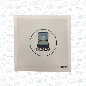 Custom Needlepoint Engagement Ring Canvas | 4in Round Painted Canvas