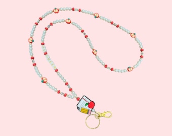 Teacher Lanyard: Pearl & Apple Beaded Badge Holder