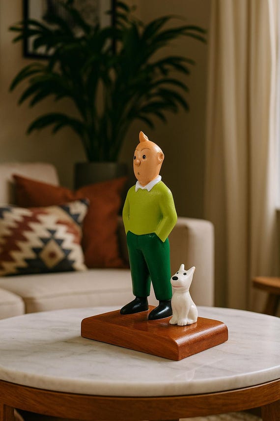 Tintin and Snowy Wooden Figurine | Handmade Mixed Wood & Resin