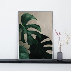 Tropical Monstera Leaf Botanical Wall Art-Minimalist Greenery Digital Download Poster,Jungle Plant Printable Decor for Living Room or Office