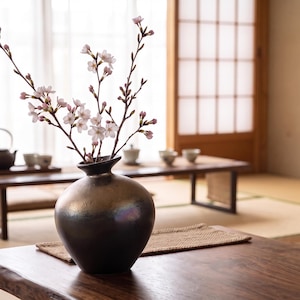 Wabi Sabi Ceramic Vase - Vintage Rustic Black Bronze Pottery Flower Vase