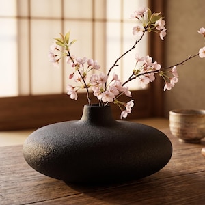 Minimalist Wabi-Sabi Ceramic Vase | Zen Stoneware Bud Vase