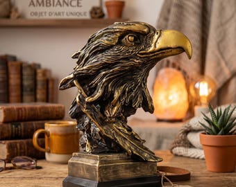 Estatua de cabeza de águila real majestuosa - Escultura de resina estilo bronce vintage