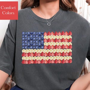 Fruit American Flag Graphic Tee Unique Patriotic Trendy Shirt Gift for Fruit Lover America TShirt Gift for Her American Girly T-Shirt Foodie