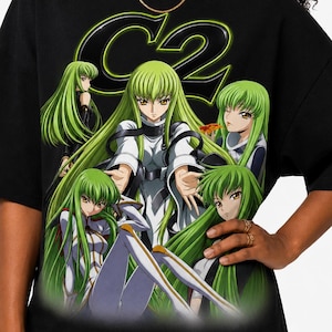 C.C. Graphic Tee, Code Geass Anime Shirt, C2 Green Hair Anime T-Shirt, Retro Manga Streetwear, Anime Fan Gift