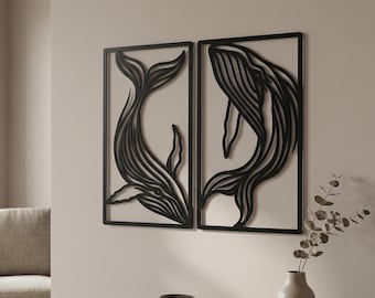 Ocean Nautical Home Decor, Whale Metal Wall Art, Coastal Marine Life Sign, Minimalist Beach House Wall Hanging