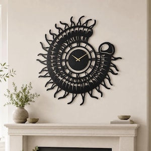 Centipede Wall Clock Metal Insect Art Entomology Decor Bug Lover Gift Goth Home Sign Millipede Silhouette Dark Academia Weird Oddity