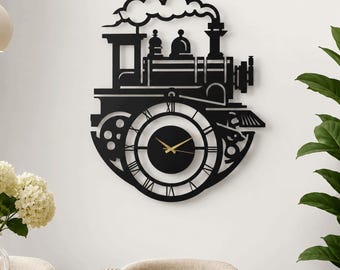 Steam Train Wall Clock, Vintage Locomotive Clock, Railroad Decor, Train Lover Gift, Railway Wall Art, Nostalgic Engine Clock ,