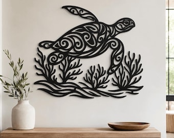 Metal Sea Turtle Wall Art Coastal Beach House  Wall Decor ,