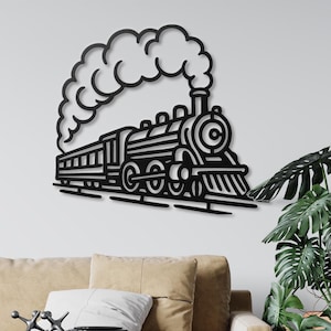 Steam Train Metal Wall Art, Vintage Locomotive Decor for Boys Room, Railroad Sign for Man Cave, Rustic & Industrial Home Decor