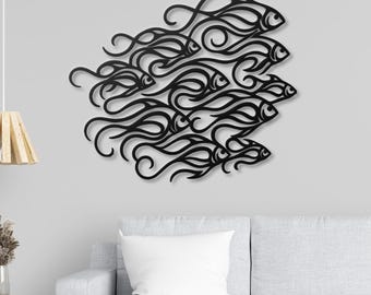 Metal School of Fish Wall Art: Coastal Nautical Wall Decoration