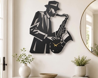 Jazz Saxophone Wall Clock, Musician Wall Decor, Jazz Lover Gift, Music Room Clock, Sax Player Wall Art, Vintage Music Gift ,