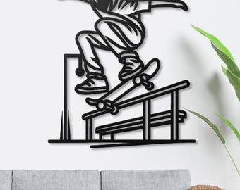 Skateboarder Metal Wall Art: Teen Room Decor, Extreme Sports Art ,
