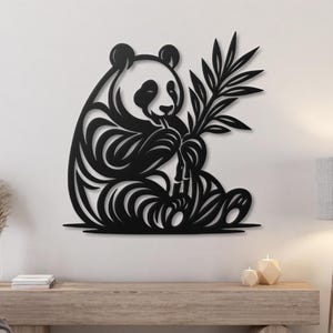 Arte de parede em metal com panda: decoração zen para quarto de bebê, enfeite de parede geométrico com animal.